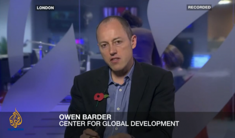 Screen capture Owen Barder on Al Jazeera, 9 November 2012