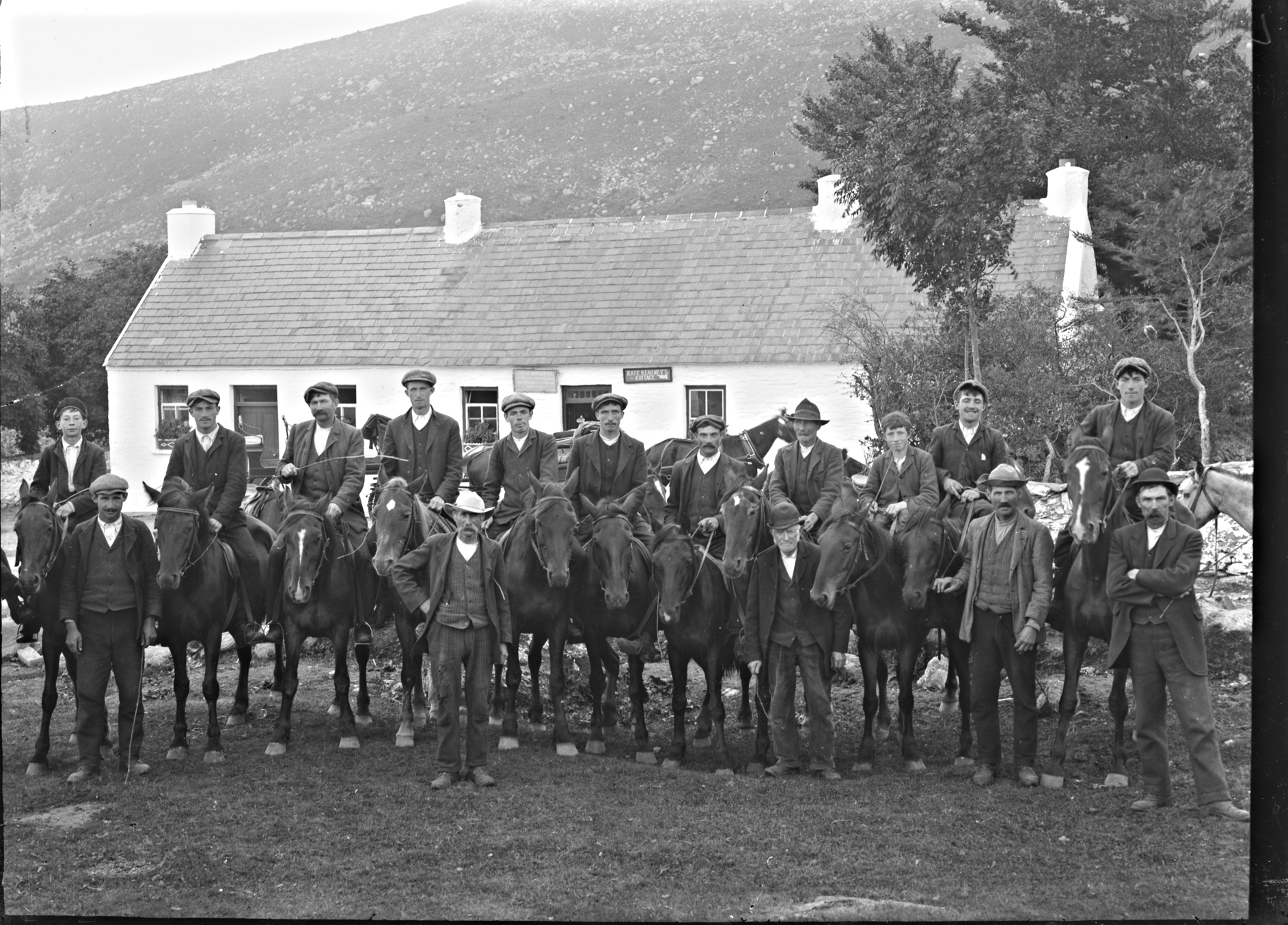 This photo of men on horseback in front of Kate Kearney's Cottage in Kerry really does bring to mind a posse in Western films, with caps instead of stetsons. Were they tour guides perhaps?