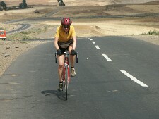 Grethe cycling to Addis